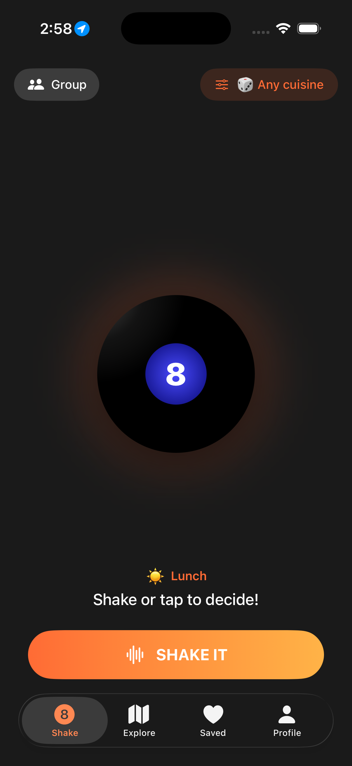 Hungry8 redesigned iOS Shake screen